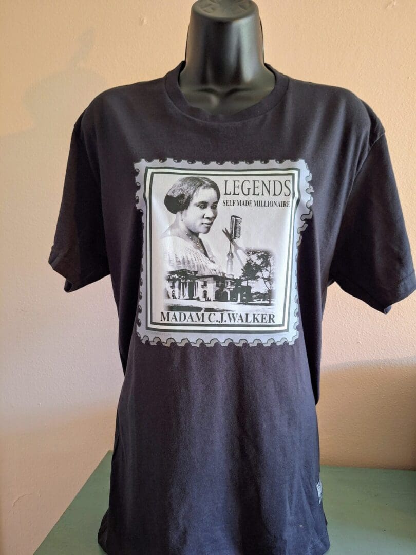 A t-shirt with an image of a woman on it.