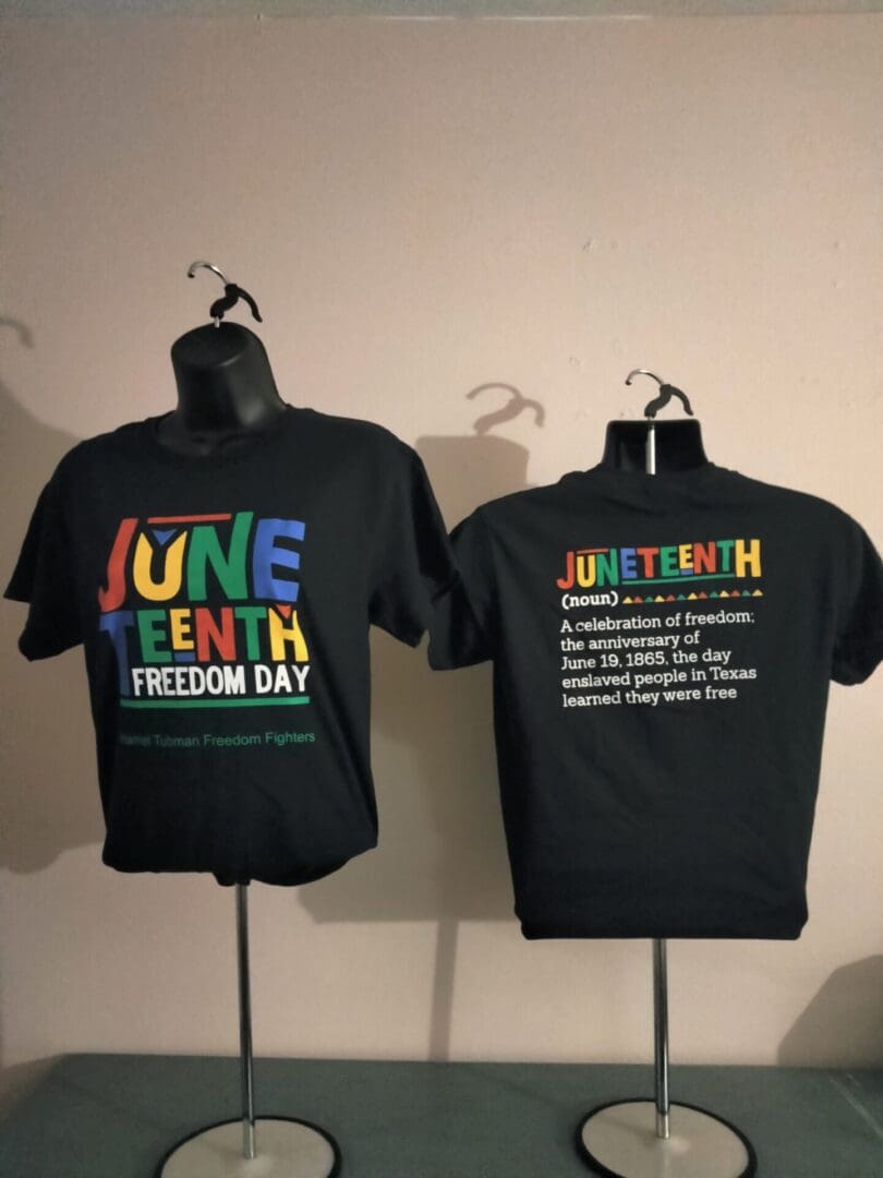 A black t-shirt with the words juneteenth on it.