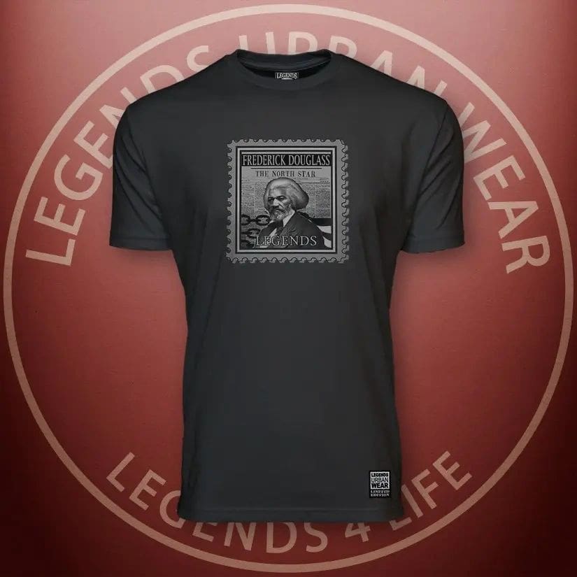 A black t-shirt with an image of a man.