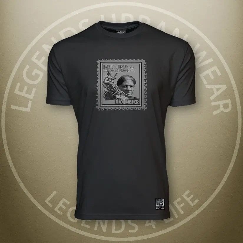 A black t-shirt with an image of a man.